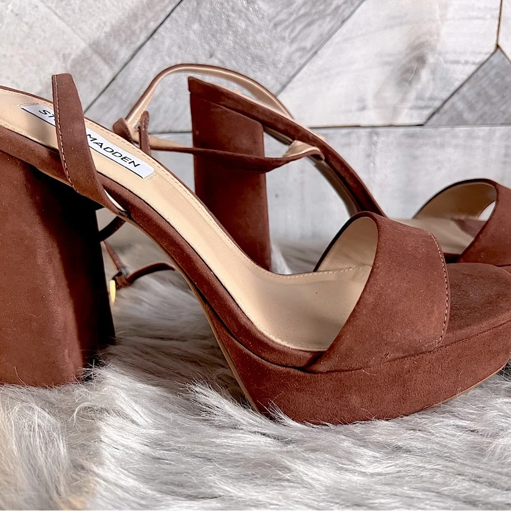 STEVE MADDEN LESSA NUBUCK ANKLE STRAP PLATFORM HEELS    SIZE 9.5 - Picture 3 of 12